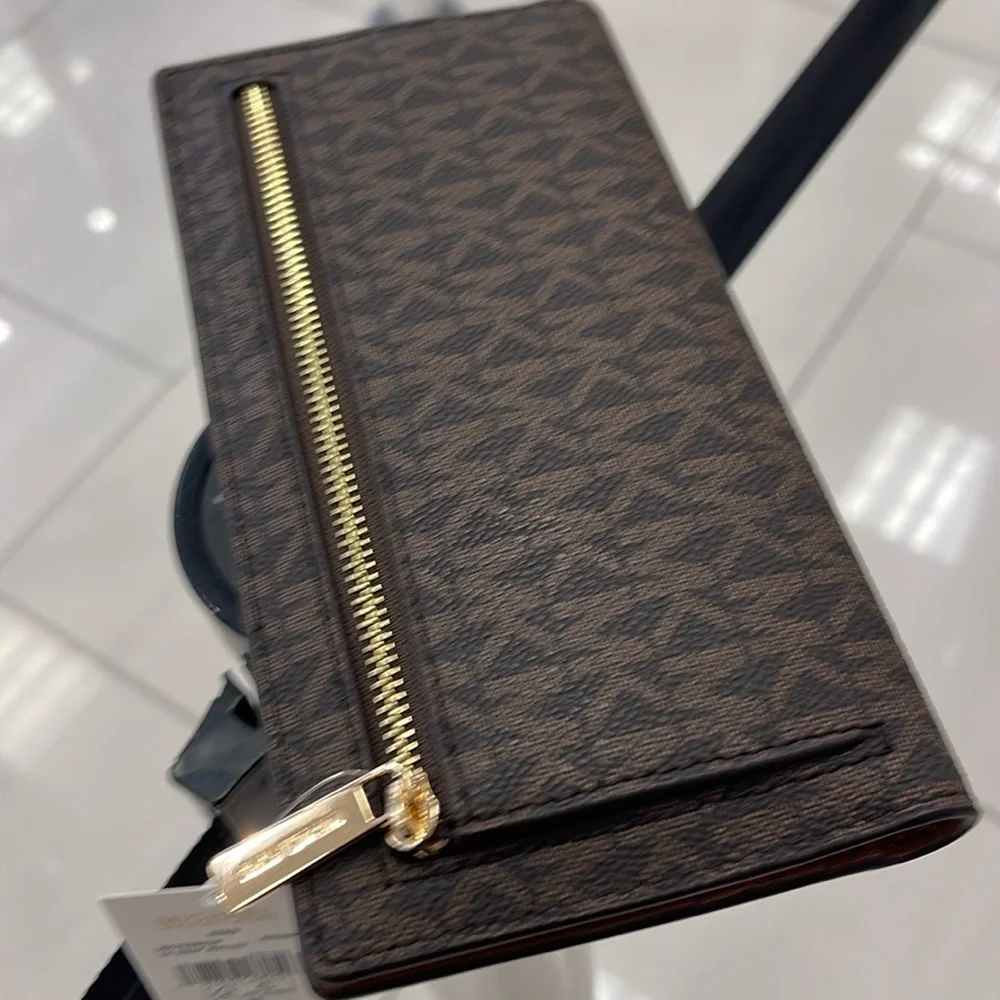 Michael Kors Reed Large Bifold Signature Snap Wallet Card Case  Brown  NWT